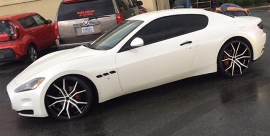 Maserati wrapped in Avery SW Satin Pearl White vinyl