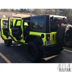 Jeep Wrangler wrapped in Satin Neon Fluorescent Yellow vinyl