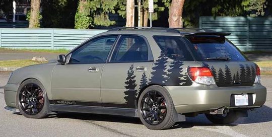 Subaru WRX Wagon wrapped in Avery SW Matte Midnight Sand Metallic and 3M 1080 Satin Gold Dust Black vinyls