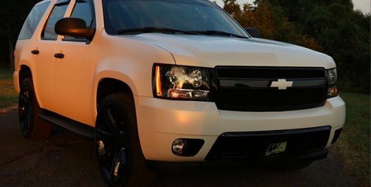 Chevy Tahoe wrapped in new 1080 Satin Frozen Vanilla vinyl