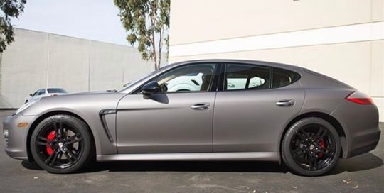 Porsche Panamera wrapped in Avery SW Matte Charcoal Metallic vinyl