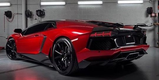 Aventador wrapped in Avery SW Red Chrome vinyl