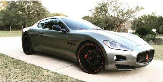 Maserati Granturismo wrapped in Avery SW Black Chrome with Satin overlaminate vinyls