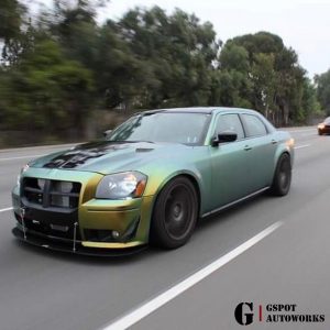 Chrysler-300 wrapped in Avery ColorFlow Satin Fresh Spring Gold/Silver shade shifting vinyl