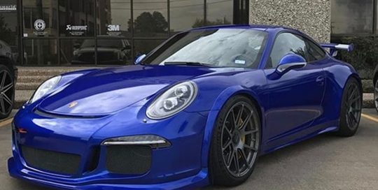 Porsche 911-GT-3 wrapped in Gloss Cosmic Blue vinyl