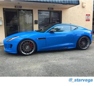 Jaguar F Type wrapped in Avery SW Gloss Light Blue vinyl