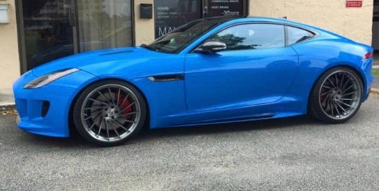 Jaguar F Type wrapped in Avery SW Gloss Light Blue vinyl