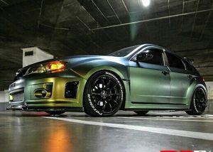 Subie WRX wrapped in Avery ColorFlow Satin Fresh Spring Gold/Silver shade shifting vinyl