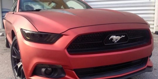 Mustang wrapped in Arlon UPP Red Aluminum vinyl