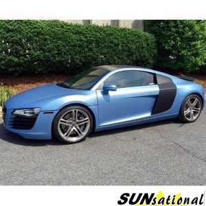 Audi R-8 wrapped in Avery SW Matte Frosty Blue Metallic vinyl