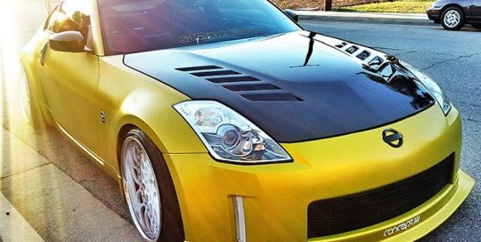 Nissan 350-Z wrapped in Satin Bitter Yellow vinyl