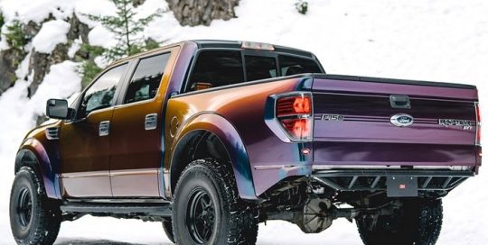 Ford Raptor wrapped in the new 3M Gloss ColorFlip Deep Space Blue/Bronze/Purple shade shifting vinyl