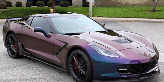 Chevrolet Corvette wrapped in ColorFlip Gloss Deep Space Blue/Bronze/Purple shade shifting vinyl