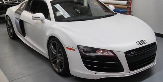 Audi R-8 wrapped in Satin White & Satin Black vinyls