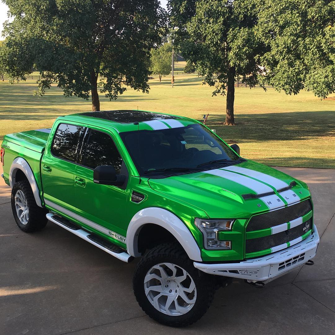 Pick Up Shelby F-150 wrapped in Green Chrome vinyl