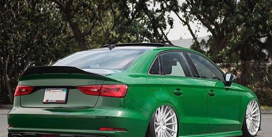 Audi RS3 wrapped in Avery SW Gloss Dark Green vinyl