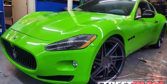 Maserati Gran Turismo wrapped in Avery SW Gloss Grass Green vinyl