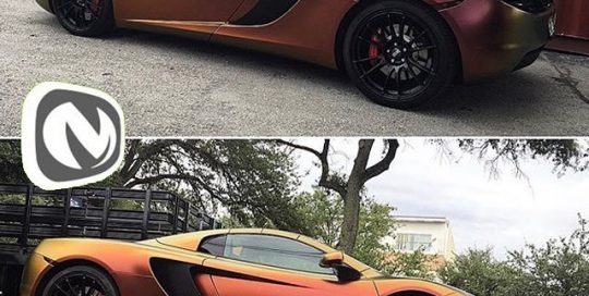 McLaren wrapped in Avery ColorFlow Satin Rising Sun Red/Gold shade shift vinyl
