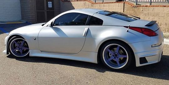Nissan 350-Z wrapped in Satin White Aluminum vinyl