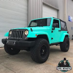 Jeep Wrangler wrapped in Avery SW Matte Vintage Green aka tiffany blue vinyl