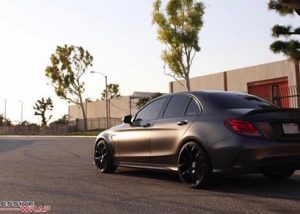 Mercedes Benz C63 wrapped in Avery SW Satin Pearl Nero vinyl