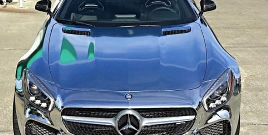 Mercedes Benz wrapped in Avery SW Silver Chrome vinyl