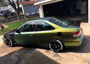 Honda Civic wrapped in Avery ColorFlow Satin Fresh Spring Gold/Silver shade shifting vinyl