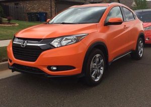 Honda CRV wrapped in Avery SW Satin Orange vinyl