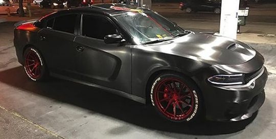 Dodge Charger wrapped in Brushed Black Metallic vinyl