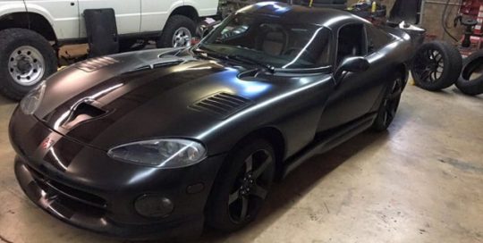 Dodge Viper GTS wrapped in Avery SW Satin Black vinyl