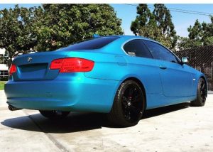 BMW 328ix wrapped in Avery SW Matte Lagoon Blue Metallic vinyl