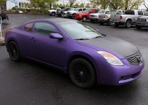 Nissan Altima wrapped in Avery SW Matte Purple Metallic and Matte Black vinyls