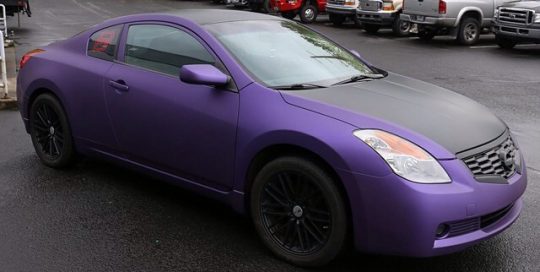 Nissan Altima wrapped in Avery SW Matte Purple Metallic and Matte Black vinyls