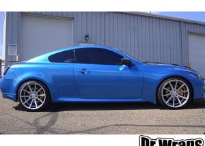 Infiniti G37 wrapped in Gloss Blue Metallic vinyl