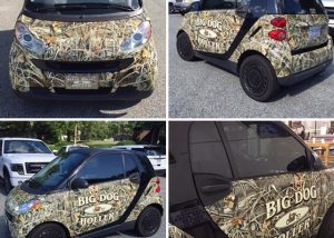Smart Car wrapped in custom printed Camo Commercialwrap on 3M IJ180Cv3 vinyl