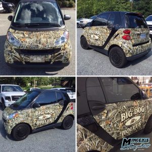 Smart Car wrapped in custom printed Camo Commercialwrap on 3M IJ180Cv3 vinyl
