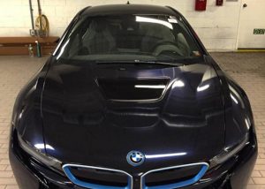 BMW i8 wrapped in Gloss Midnight Blue vinyl