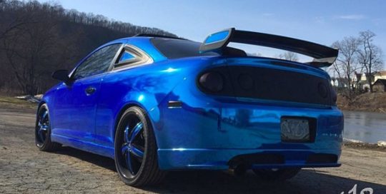 Chevrolet Cobalt wrapped in Avery SW Blue Chrome vinyl