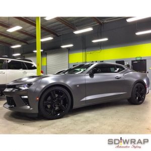 Chevy Camaro wrapped in Satin Dark Gray vinyl