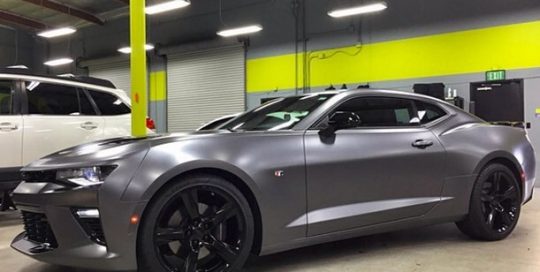 Chevy Camaro wrapped in Satin Dark Gray vinyl