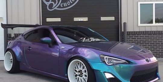 Scion FRS wrapped in Orafol 970RA Shade Shift Turquoise/Lavender vinyl