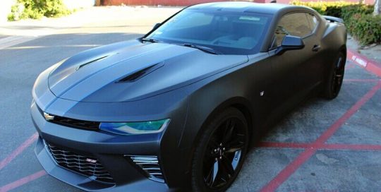 Chevy Camaro wrapped in Matte Black and Matte Dark Gray vinyls