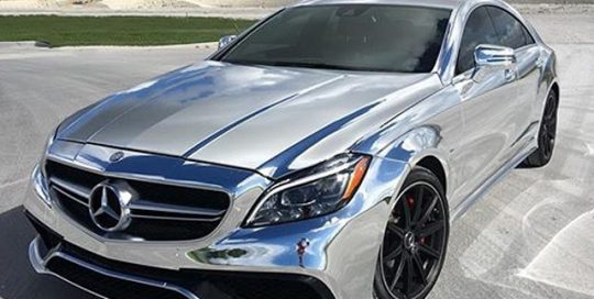 Mercedes CLS63 wrapped in Avery SW Silver Chrome vinyl