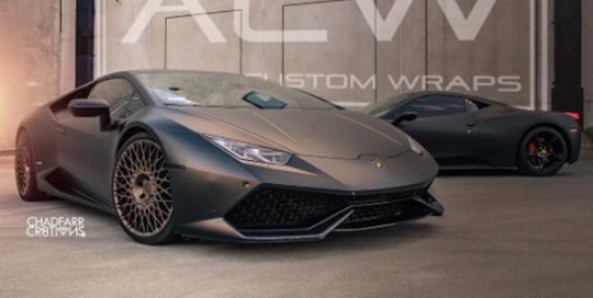 Lamborghini Huracan 458 Italia wrapped in Matte Deep Black vinyl