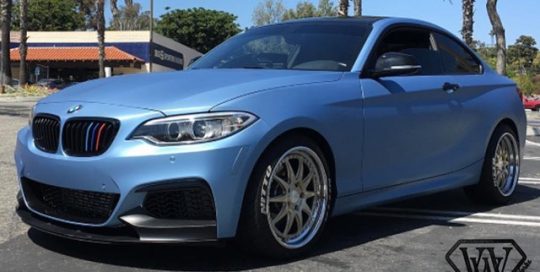 BMW 235i wrapped in Avery SW Matte Frosty Blue Metallic vinyl