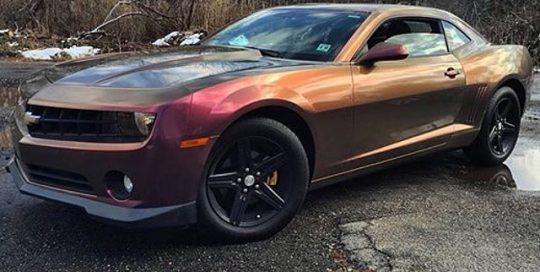 Chevy Camaro wrapped in Orafol 970RA Shift Effect Gloss Aubergine/Bronze vinyl