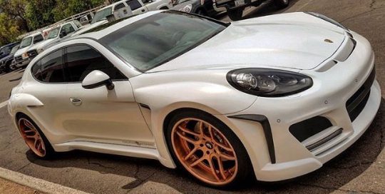 Porsche Panamera wrapped in new 3M 1080 White Gold Sparkle vinyl