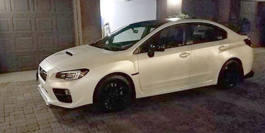 Subaru WRX wrapped in Avery SW Satin Pearl White vinyl