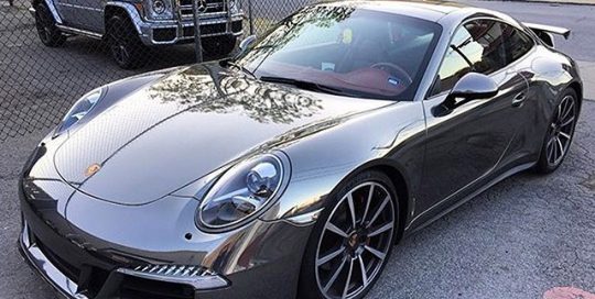 Porsche 911 Turbo wrapped in Avery SW Black Chrome vinyl