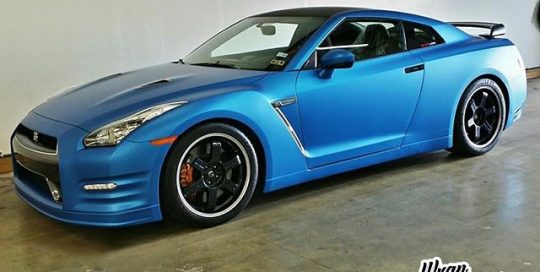 Nissan GTR wrapped in Matte Blue Metallic vinyl